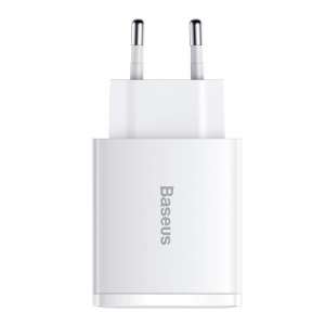 Baseus kompakt gyorstöltő, 2xUSB, USB-C, PD, 3A, 30 W, Fehér