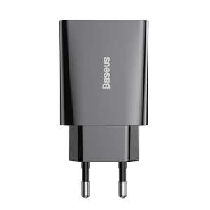 Baseus speed mini gyorstöltő, USB + USB-C, PD, 3A, 20W, Fekete