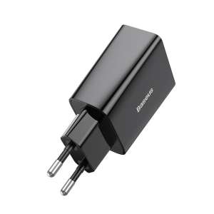 Baseus speed mini gyorstöltő, USB + USB-C, PD, 3A, 20W, Fekete