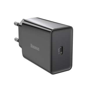 Baseus speed mini gyorstöltő, USB + USB-C, PD, 3A, 20W, Fekete