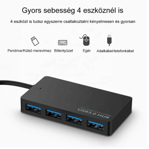 HubPro - 4 portos USB 3.0 USB HUB, 5Gbps nagy sebességű adatátvitel, 15cm rövid kábel, Windows, Mac kompatibilis