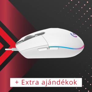 Logitech G102 Lightsync vezetékes egér, fehér, 8.000 DPI, 6 programozható gomb, szoftver, RGB