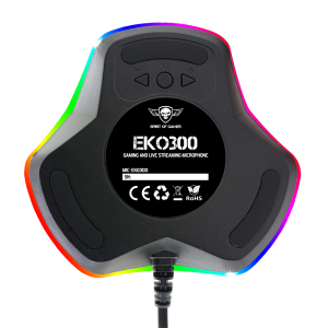 Spirit of Gamer Mikrofon - EKO 300, RGB, USB csatlakozó, 150 cm kábel, Fekete